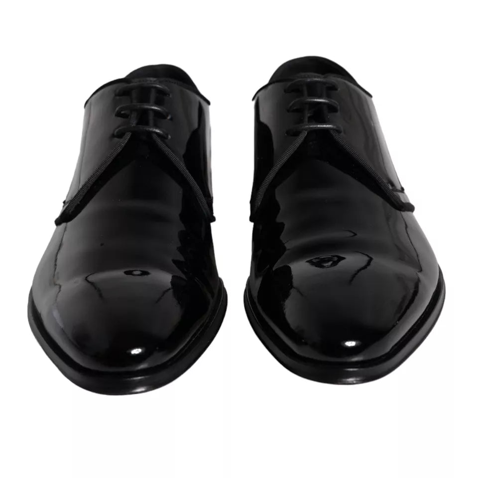 Dolce &amp; Gabbana Black Calfskin Leather Derby Men Dress Shoes