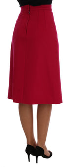 Dolce &amp; Gabbana Pink Wool Knee Long A-Line Skirt