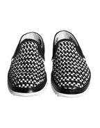 Dolce &amp; Gabbana Black White Weaved Slip On Men Loafers Shoes