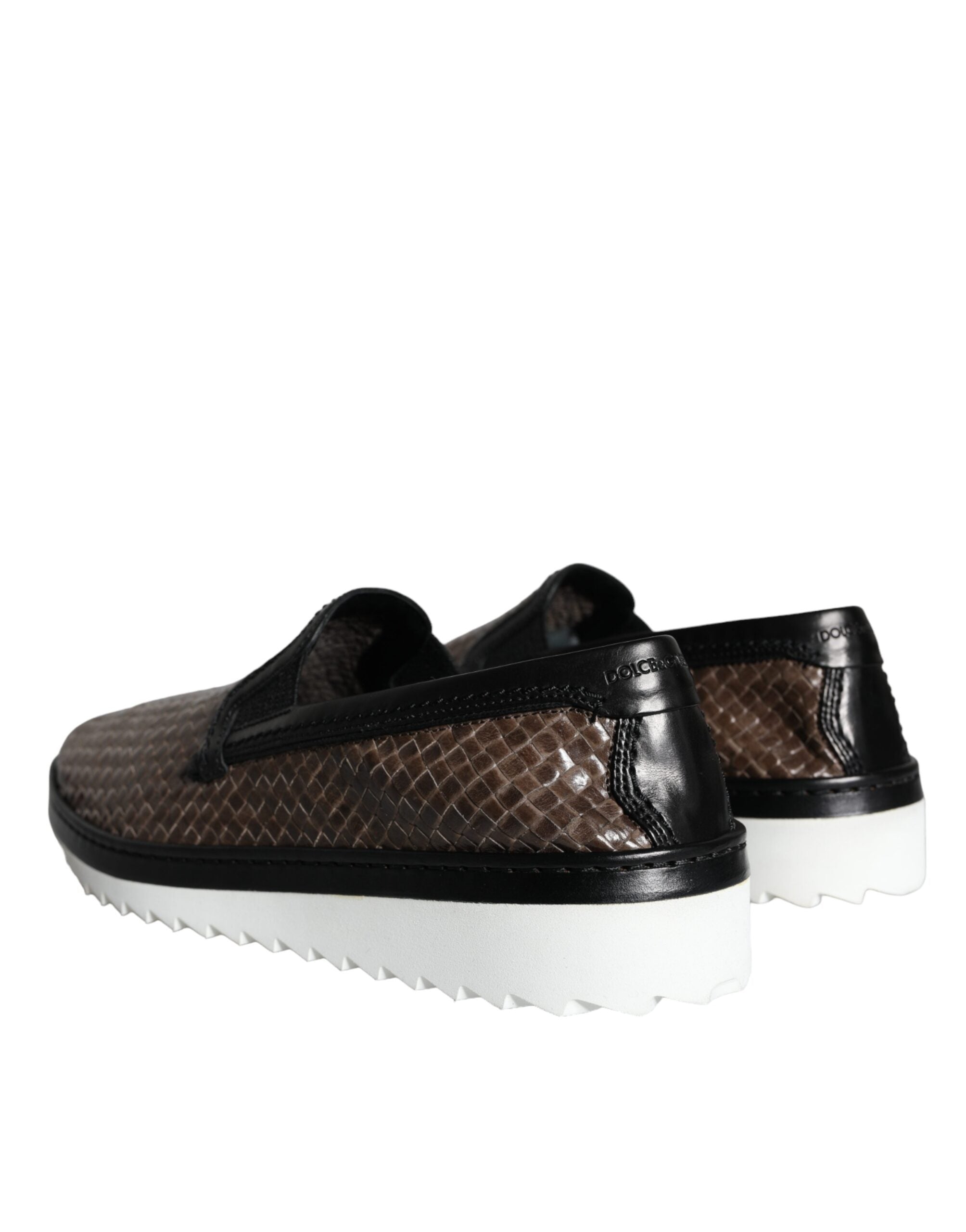 Dolce &amp; Gabbana Brown Black Leather Weaved Men Loafers Shoes