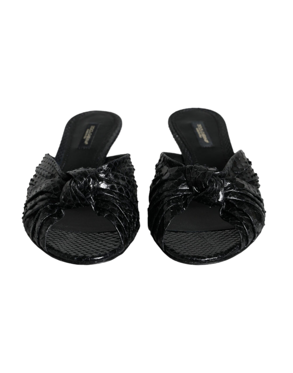 Dolce &amp; Gabbana Black Leather Heels Slides Sandals Shoes