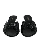 Dolce &amp; Gabbana Black Leather Heels Slides Sandals Shoes
