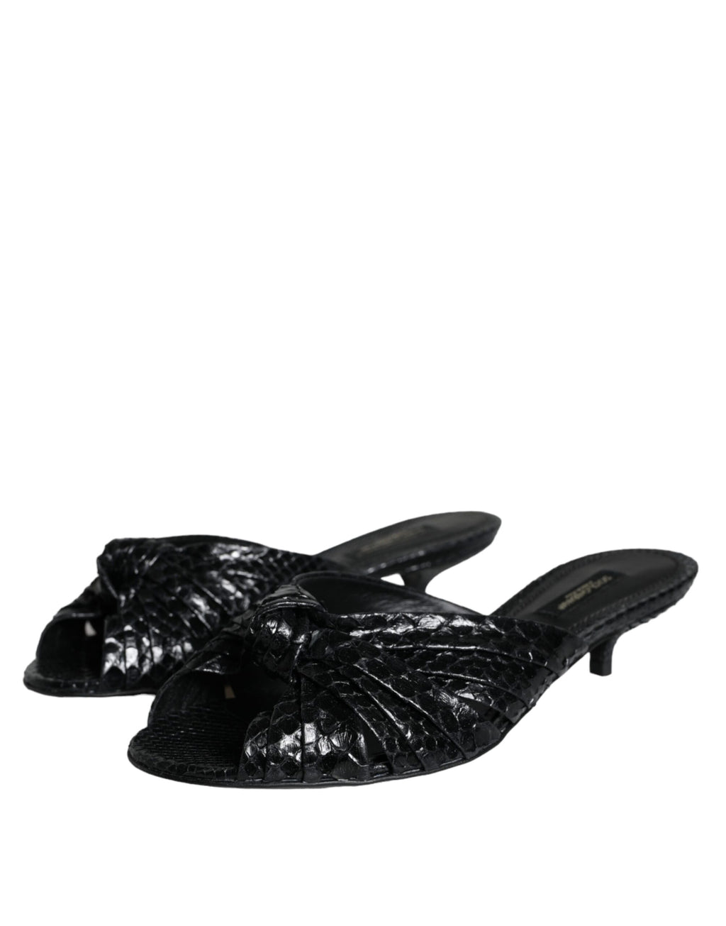 Dolce &amp; Gabbana Black Leather Heels Slides Sandals Shoes