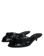 Dolce &amp; Gabbana Black Leather Heels Slides Sandals Shoes