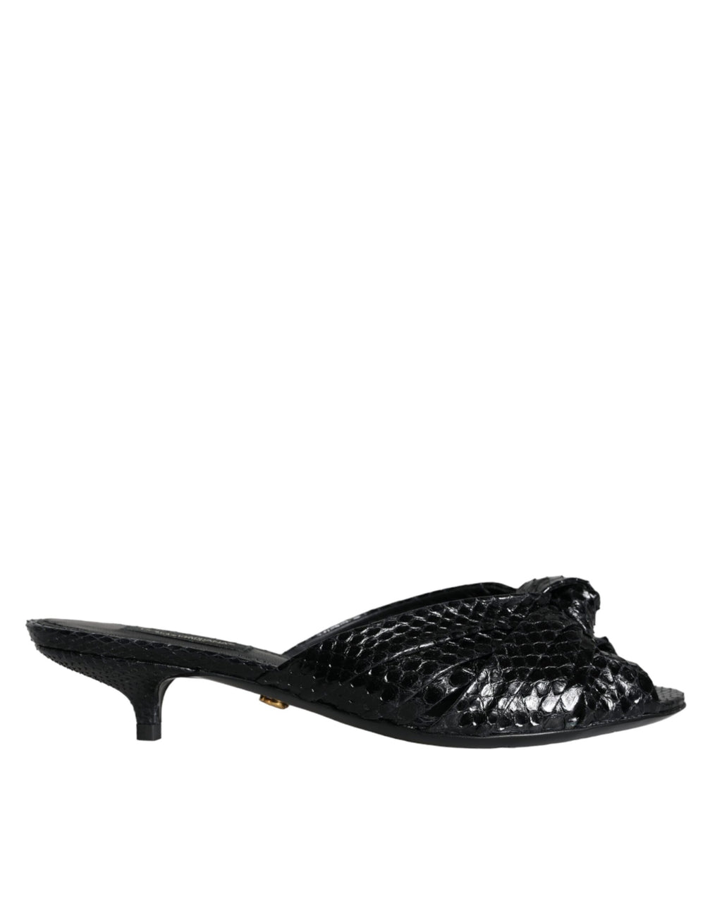 Dolce &amp; Gabbana Black Leather Heels Slides Sandals Shoes