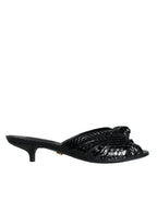 Dolce &amp; Gabbana Black Leather Heels Slides Sandals Shoes