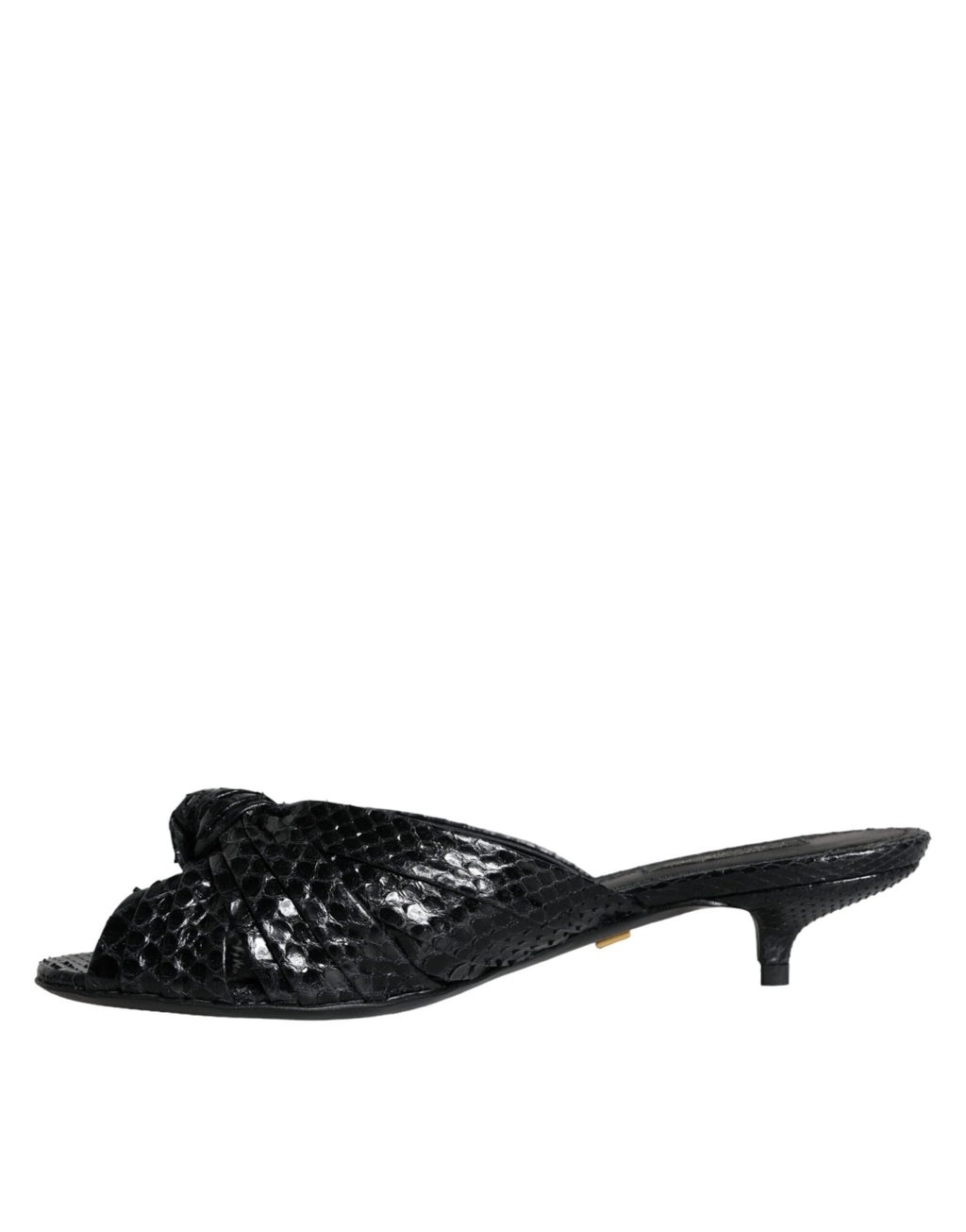 Dolce &amp; Gabbana Black Leather Heels Slides Sandals Shoes