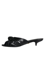 Dolce &amp; Gabbana Black Leather Heels Slides Sandals Shoes