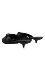 Dolce &amp; Gabbana Black Leather Heels Slides Sandals Shoes