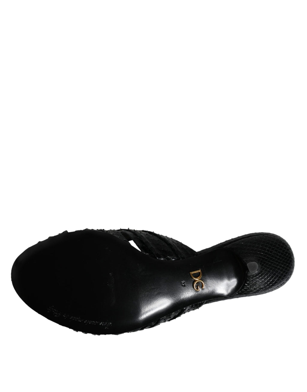 Dolce &amp; Gabbana Black Leather Heels Slides Sandals Shoes