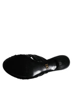 Dolce &amp; Gabbana Black Leather Heels Slides Sandals Shoes