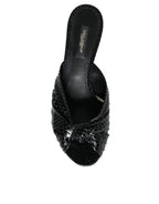 Dolce &amp; Gabbana Black Leather Heels Slides Sandals Shoes