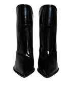 Dolce &amp; Gabbana Black Patent Leather Pointed Ankle Boots Shoes
