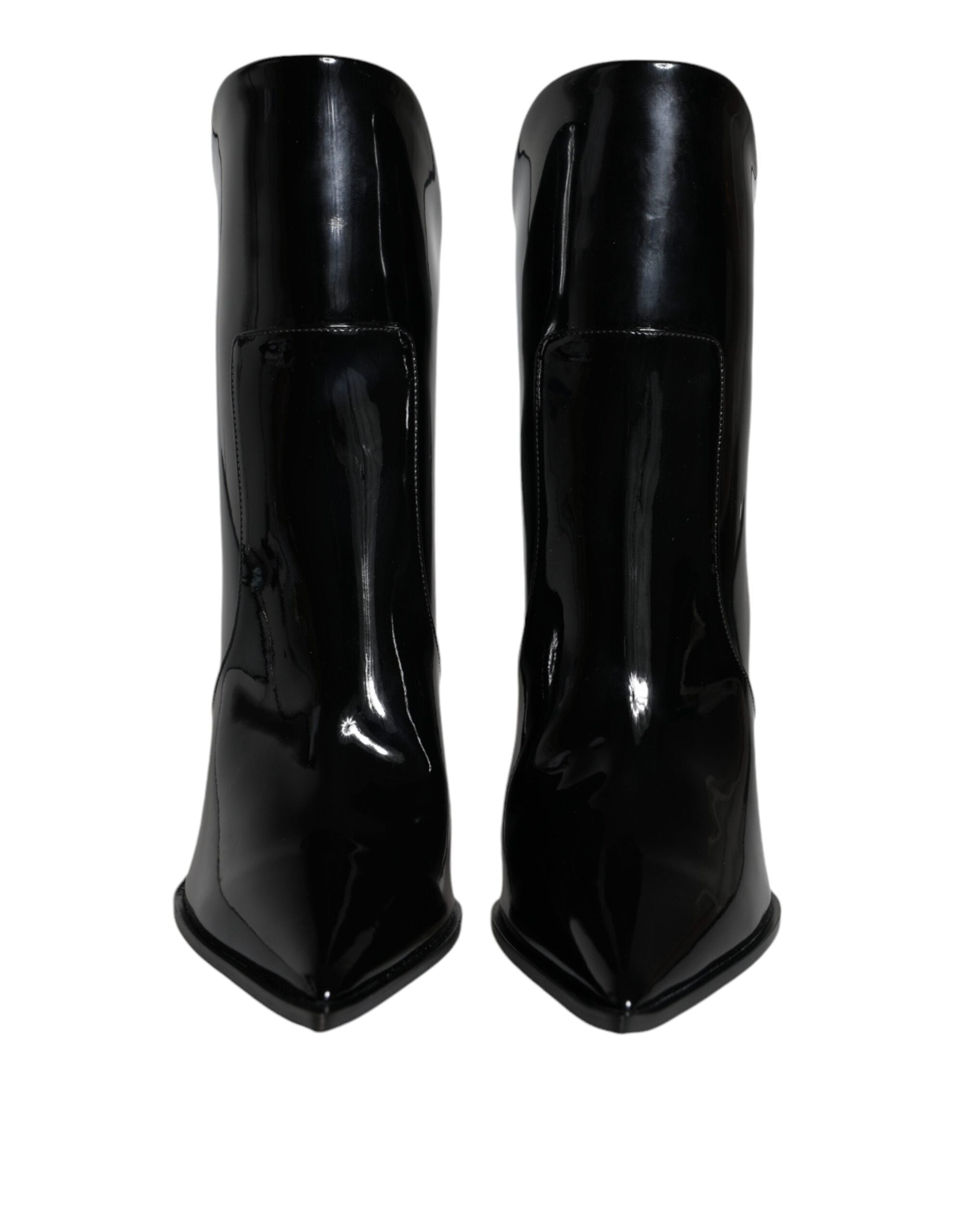 Dolce &amp; Gabbana Black Patent Leather Pointed Ankle Boots Shoes