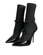 Dolce &amp; Gabbana Black Leather Stilettos Booties Socks Shoes