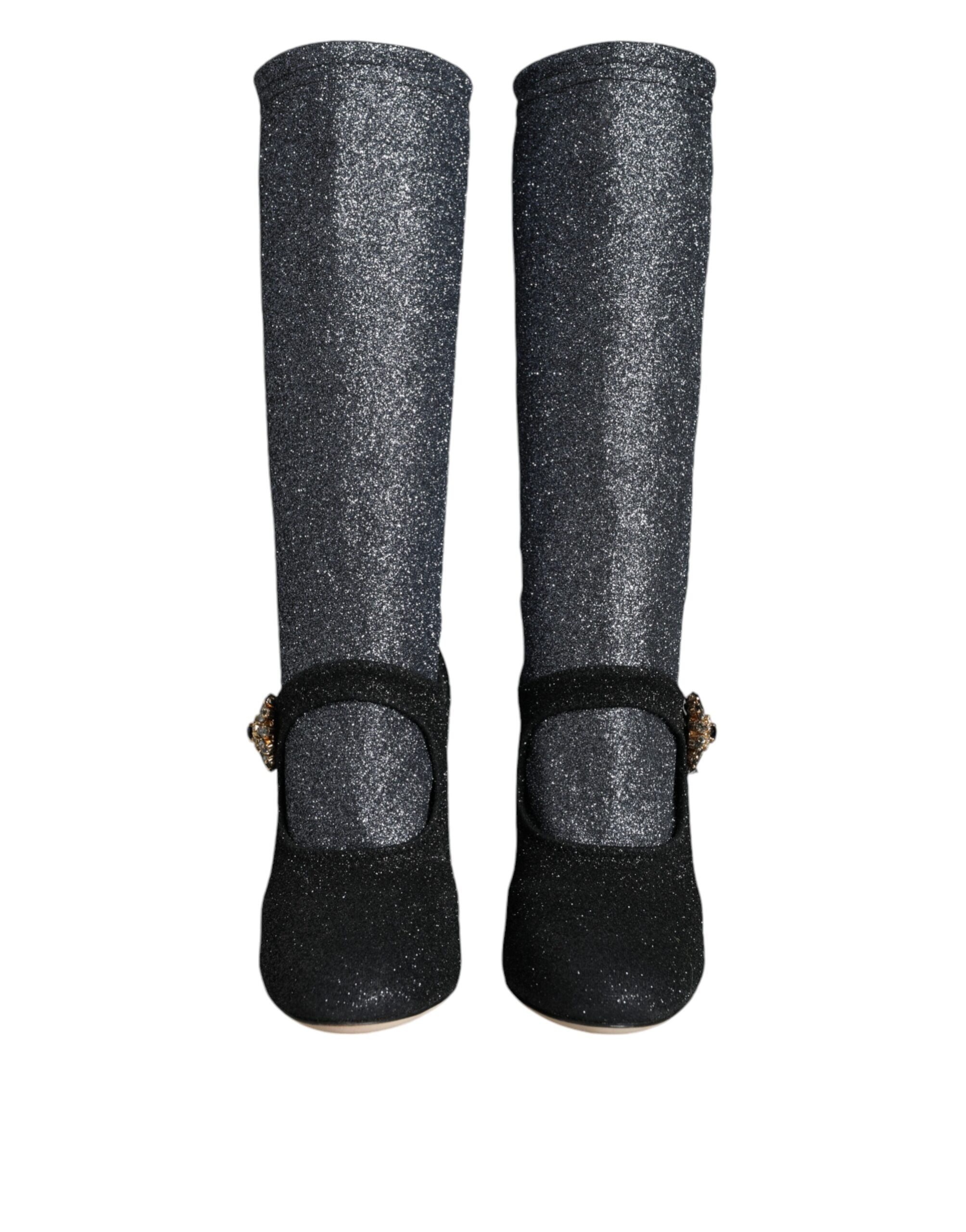Dolce &amp; Gabbana Black Crystal Mary Janes Booties Shoes