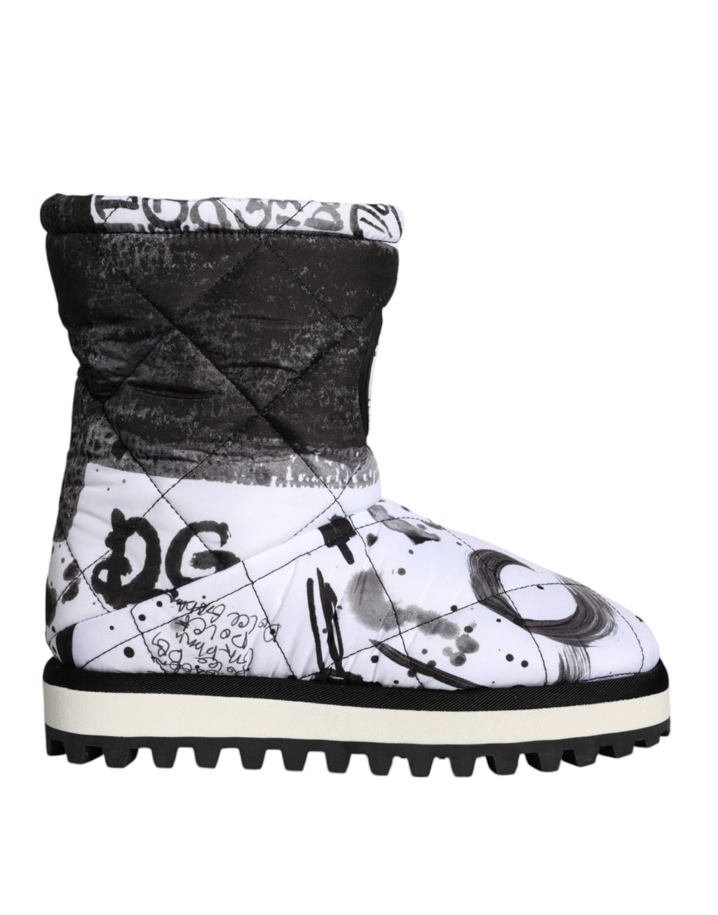 Dolce &amp; Gabbana White Padded Logo Print Mid Calf Boots Shoes