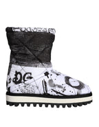 Dolce &amp; Gabbana White Padded Logo Print Mid Calf Boots Shoes