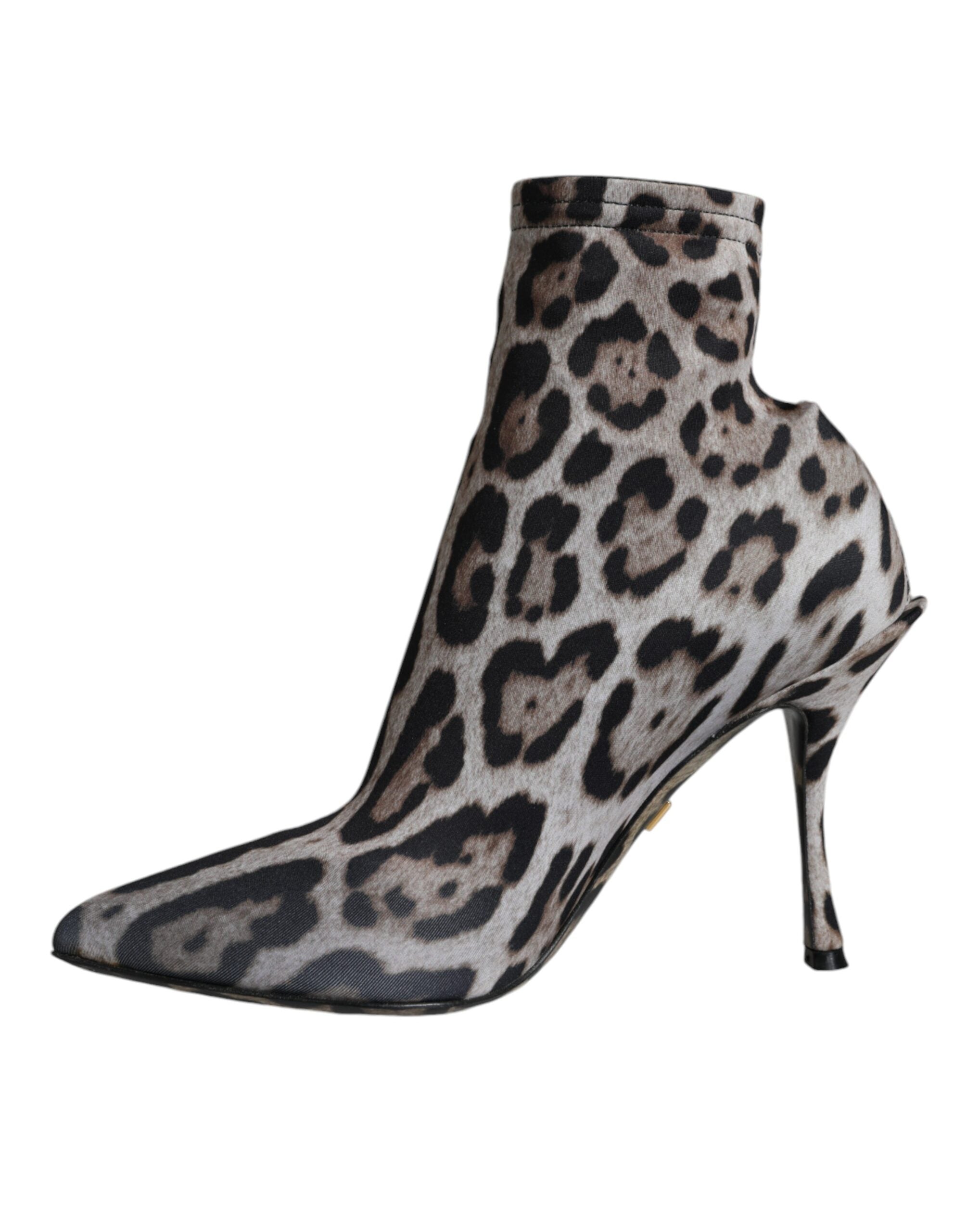 Dolce &amp; Gabbana Gray Leopard Stretch Heels Ankle Boots Shoes