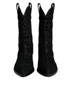 Dolce &amp; Gabbana Black Gray Leopard Cowboy Boots Shoes
