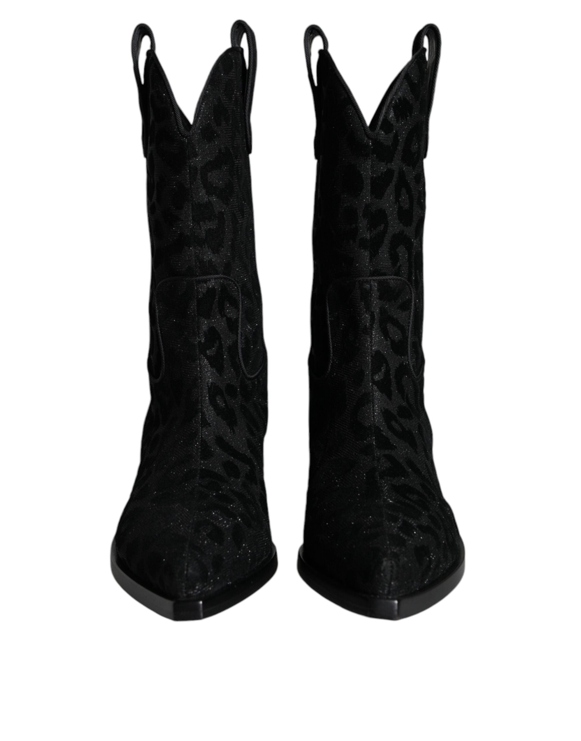 Dolce &amp; Gabbana Black Gray Leopard Cowboy Boots Shoes