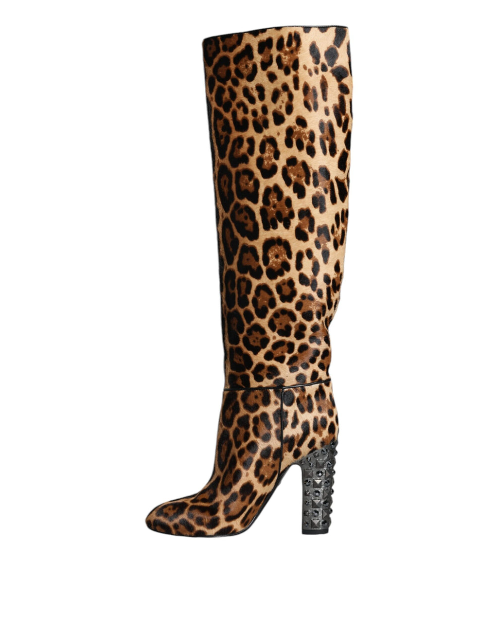 Dolce &amp; Gabbana Beige Black Leopard Knee High Boots Shoes