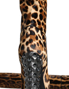 Dolce &amp; Gabbana Beige Black Leopard Knee High Boots Shoes