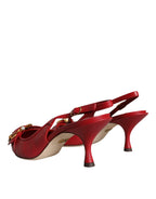 Dolce &amp; Gabbana Red Devotion Leather Heels Slingback Shoes