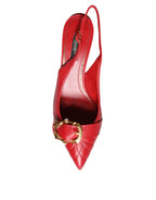 Dolce &amp; Gabbana Red Devotion Leather Heels Slingback Shoes