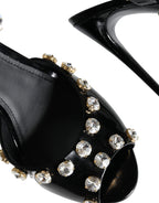 Dolce &amp; Gabbana Black Leather Crystal Ankle Strap Sandals Shoes