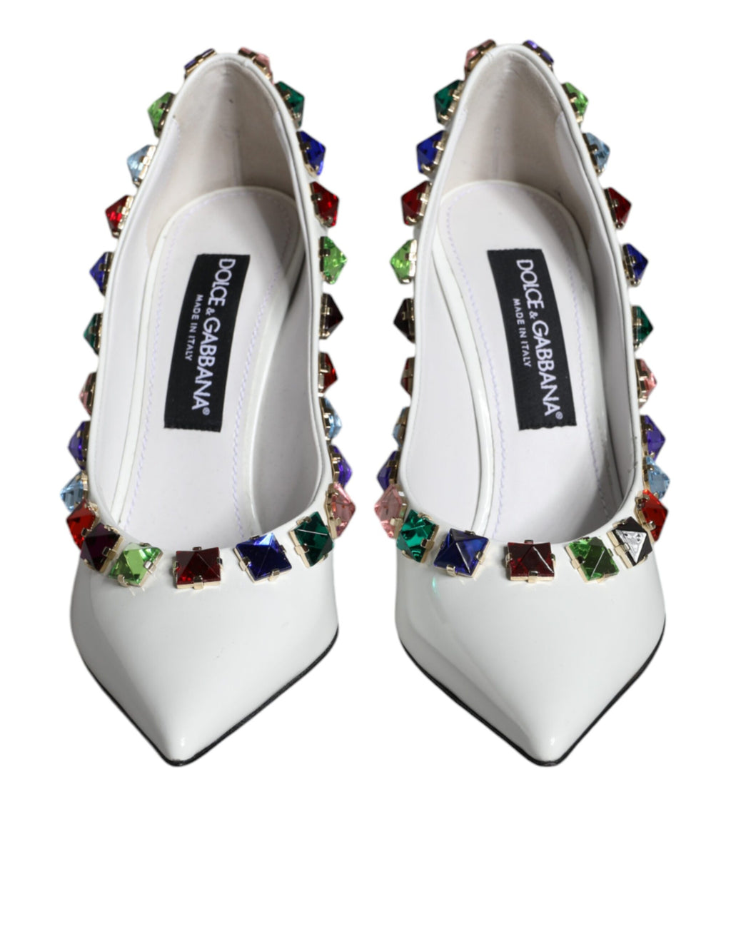 Dolce &amp; Gabbana White Crystals Leather High Heels Pumps Shoes