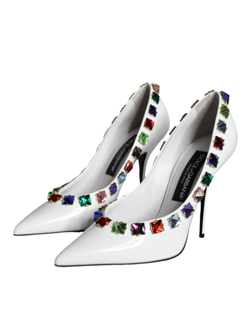 Dolce &amp; Gabbana White Crystals Leather High Heels Pumps Shoes