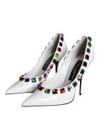 Dolce &amp; Gabbana White Crystals Leather High Heels Pumps Shoes