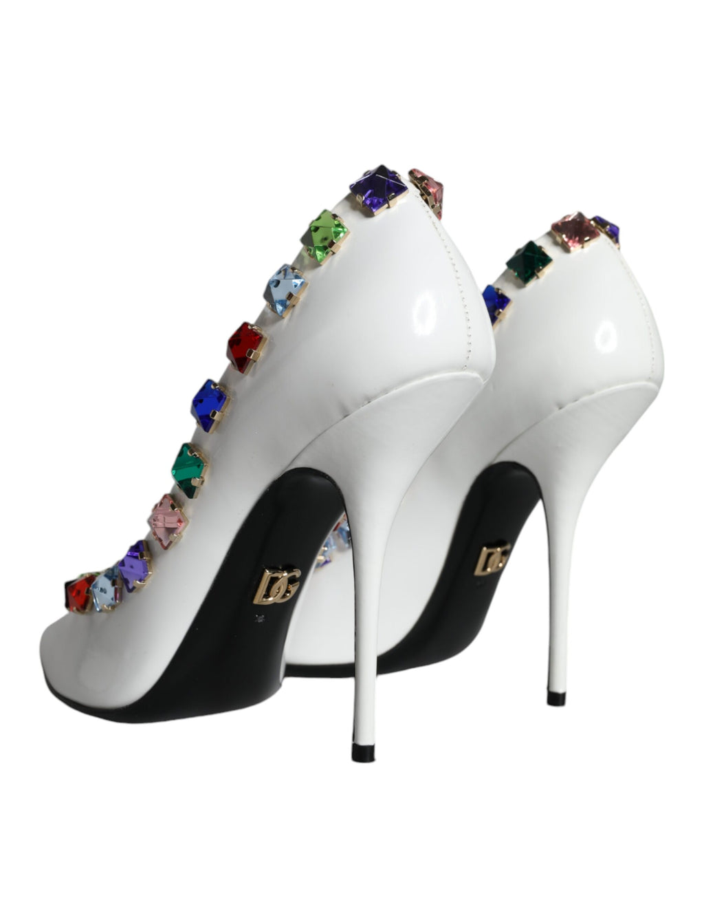 Dolce &amp; Gabbana White Crystals Leather High Heels Pumps Shoes