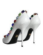 Dolce &amp; Gabbana White Crystals Leather High Heels Pumps Shoes