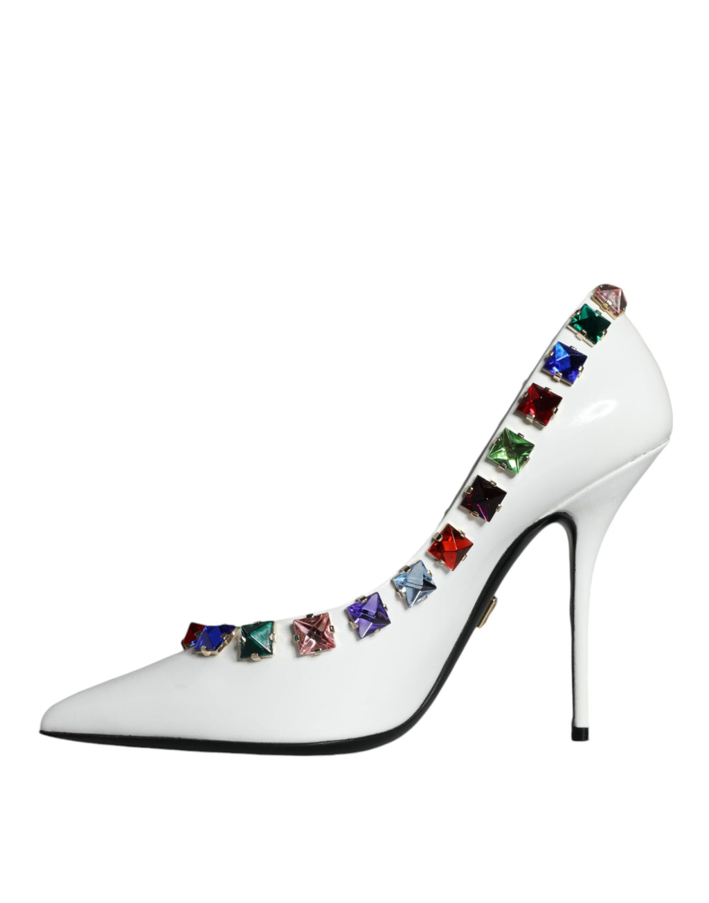 Dolce &amp; Gabbana White Crystals Leather High Heels Pumps Shoes