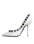 Dolce &amp; Gabbana White Crystals Leather High Heels Pumps Shoes