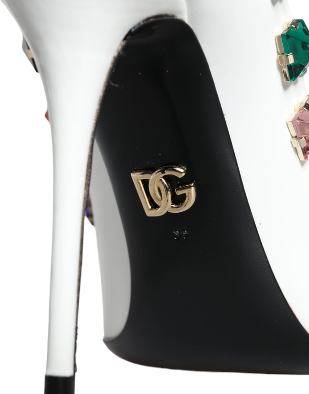 Dolce &amp; Gabbana White Crystals Leather High Heels Pumps Shoes