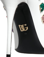 Dolce &amp; Gabbana White Crystals Leather High Heels Pumps Shoes