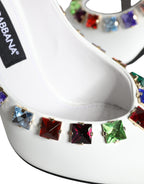 Dolce &amp; Gabbana White Crystals Leather High Heels Pumps Shoes