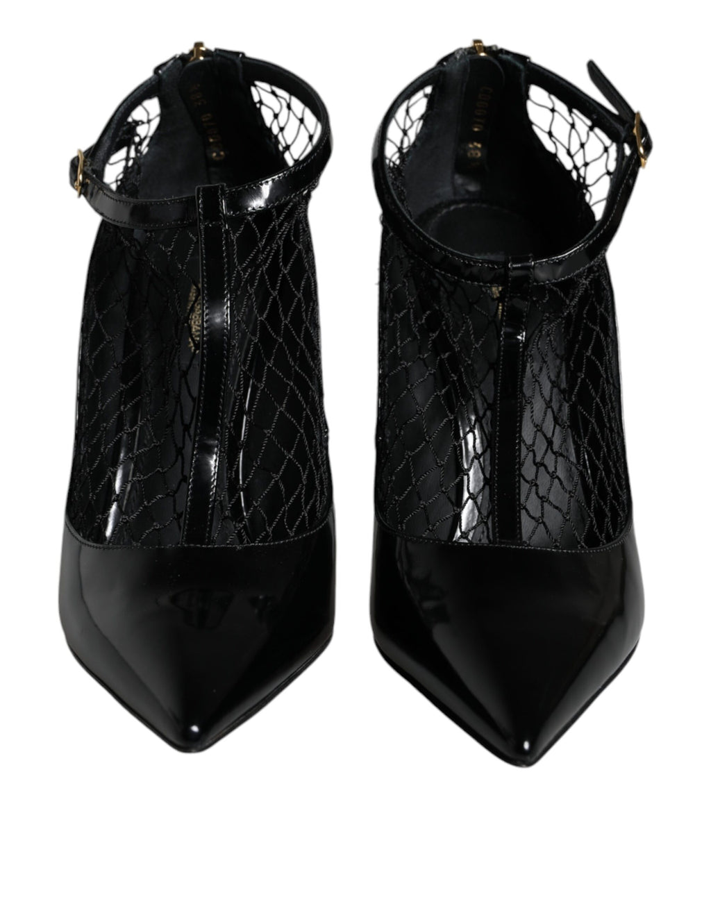 Dolce &amp; Gabbana Black Mesh Patent Leather Heels Pumps Shoes