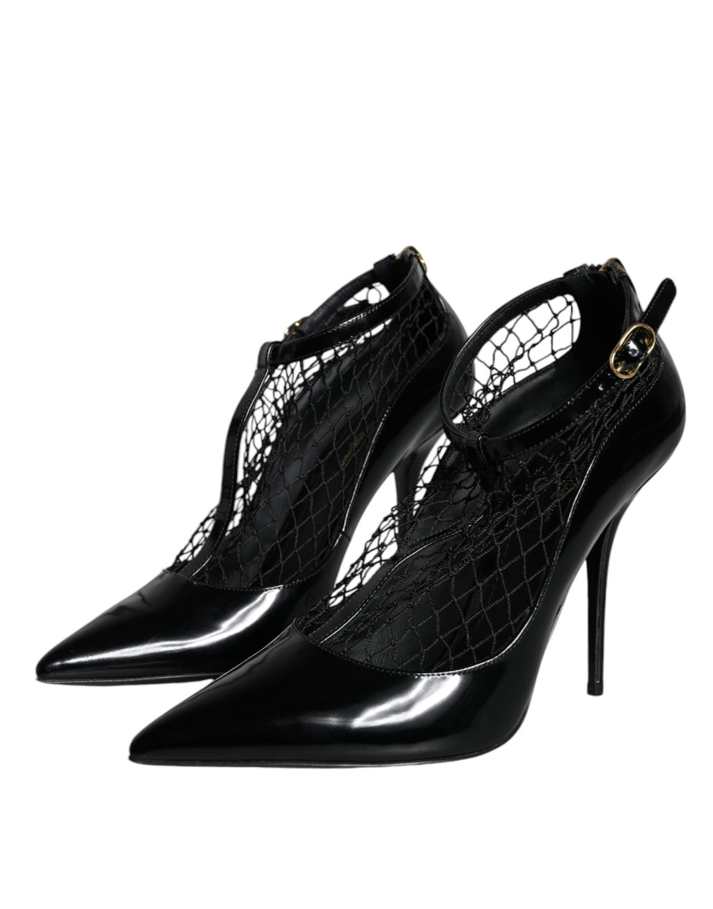 Dolce &amp; Gabbana Black Mesh Patent Leather Heels Pumps Shoes