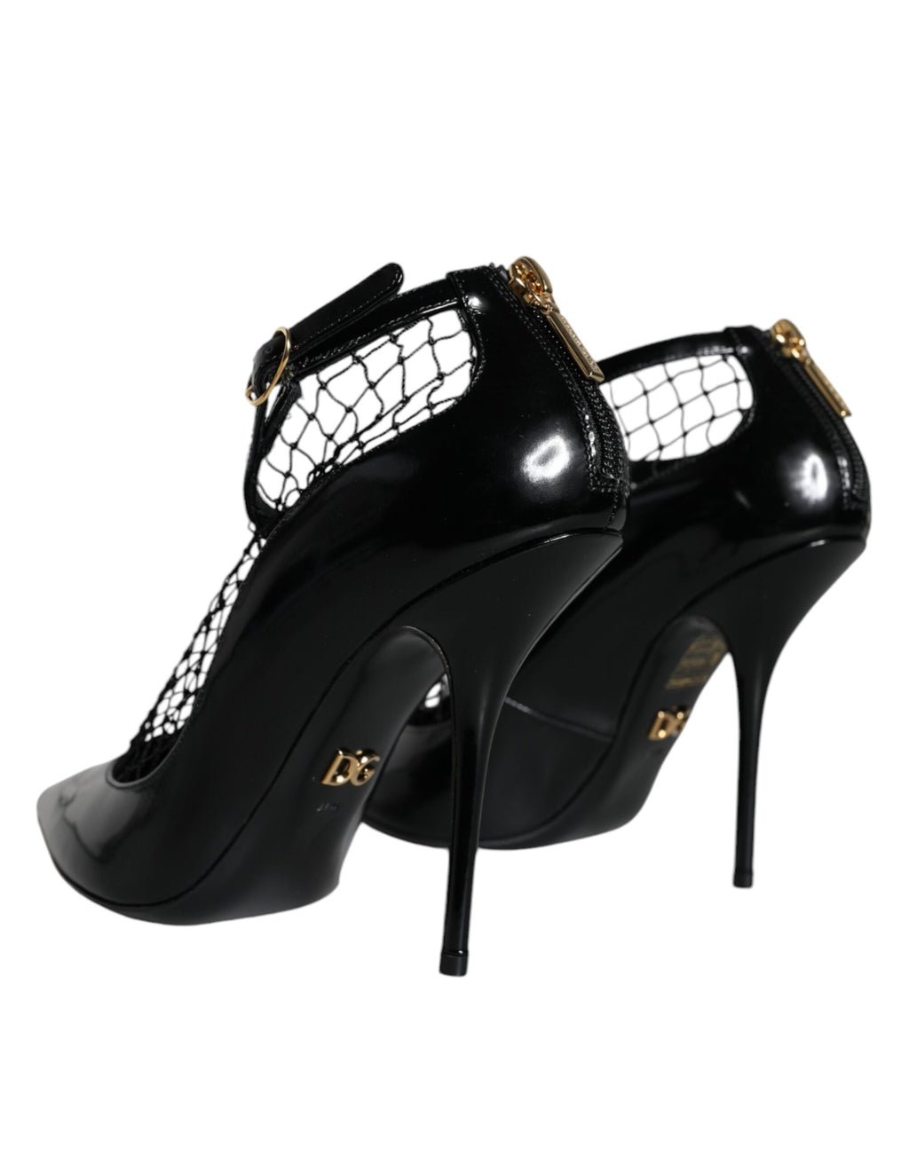 Dolce &amp; Gabbana Black Mesh Patent Leather Heels Pumps Shoes