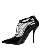Dolce &amp; Gabbana Black Mesh Patent Leather Heels Pumps Shoes