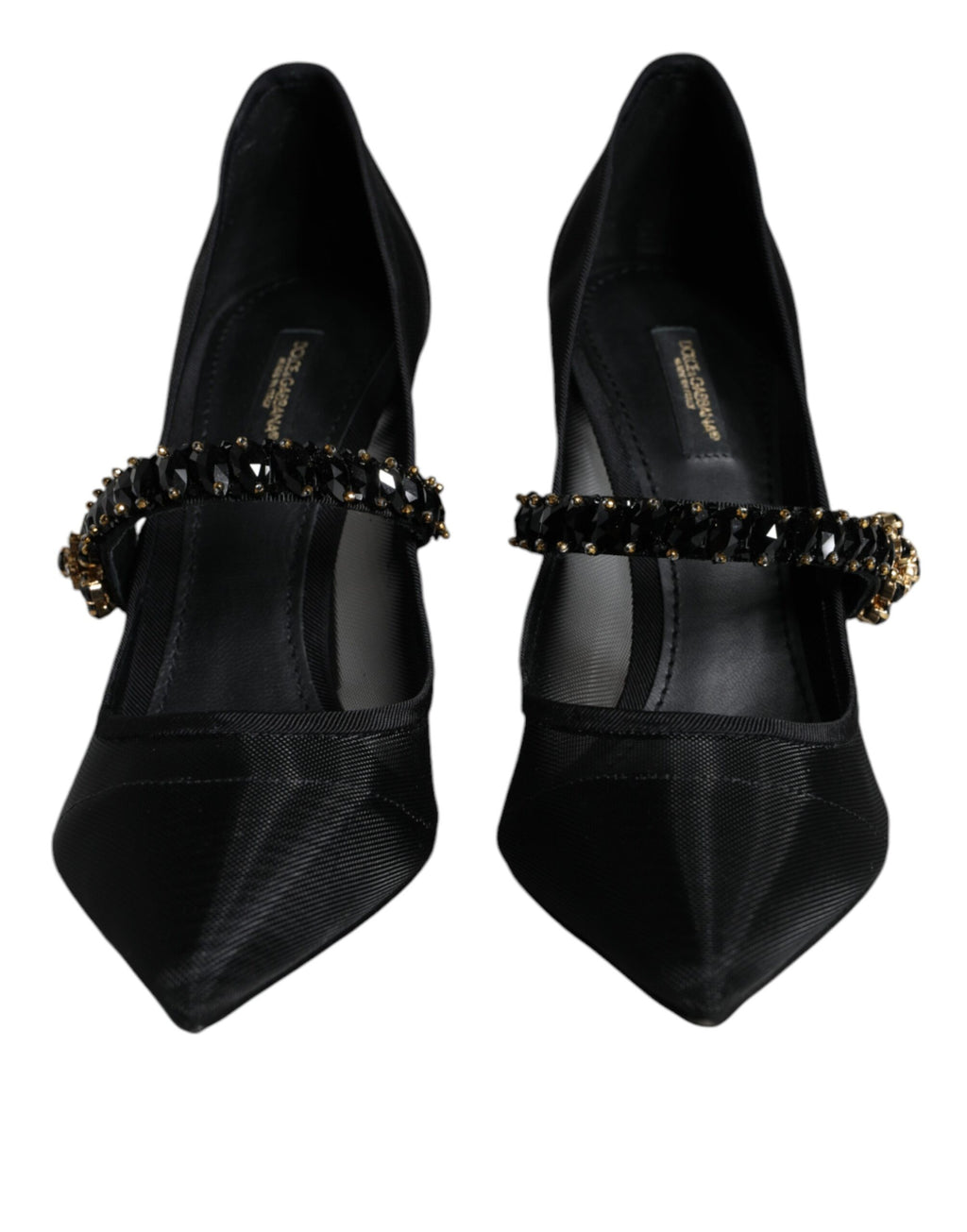 Dolce &amp; Gabbana Black Mesh Mary Jane Crystal Heel Pumps Shoes