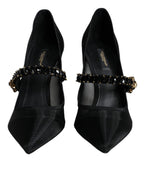 Dolce &amp; Gabbana Black Mesh Mary Jane Crystal Heel Pumps Shoes