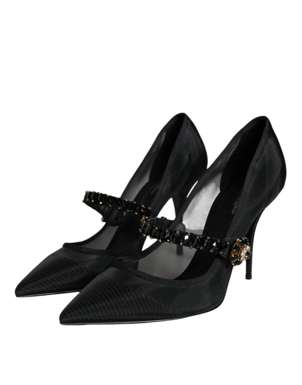 Dolce &amp; Gabbana Black Mesh Mary Jane Crystal Heel Pumps Shoes