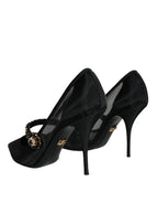 Dolce &amp; Gabbana Black Mesh Mary Jane Crystal Heel Pumps Shoes