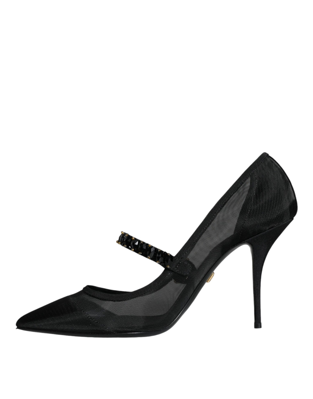 Dolce &amp; Gabbana Black Mesh Mary Jane Crystal Heel Pumps Shoes