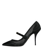 Dolce &amp; Gabbana Black Mesh Mary Jane Crystal Heel Pumps Shoes